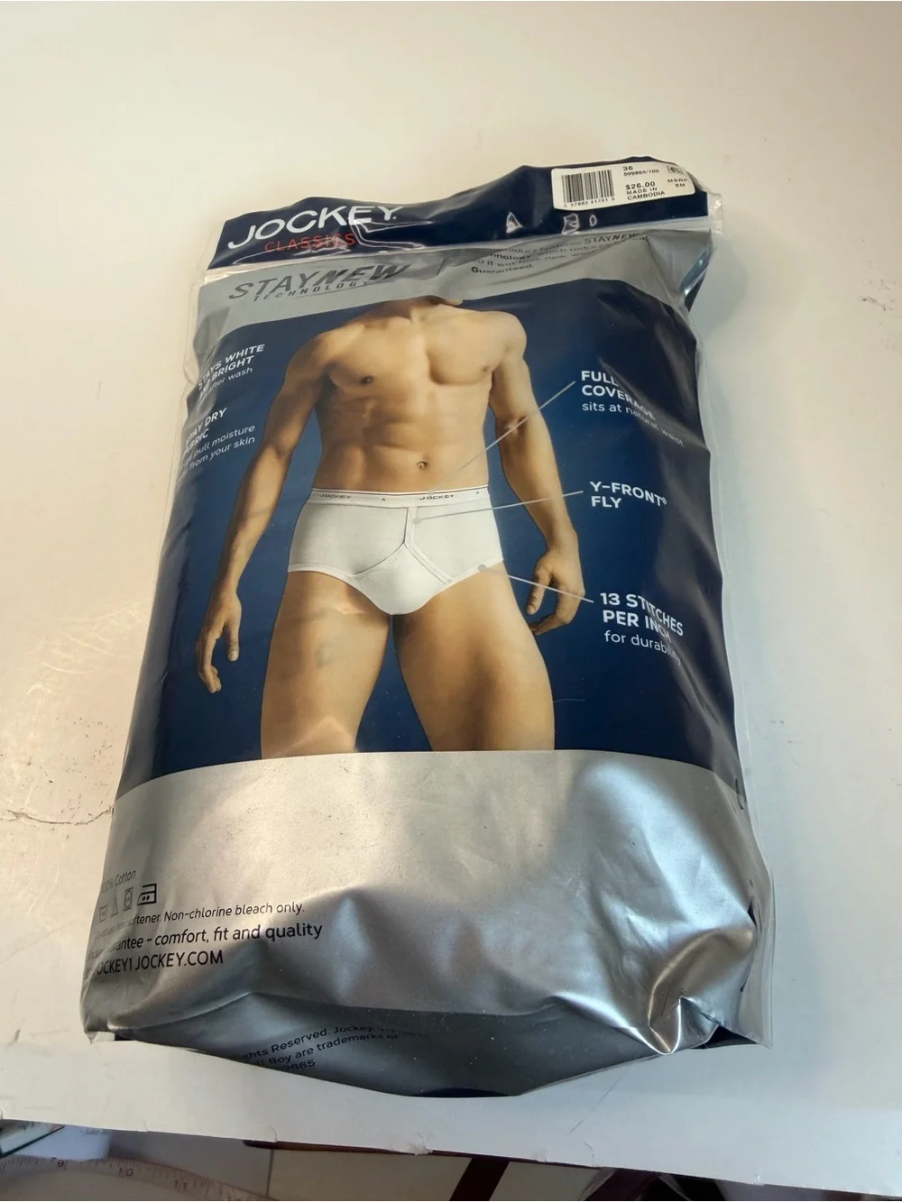 Jockey Classics Men’s White Briefs Underwear 5 Pack Size 36